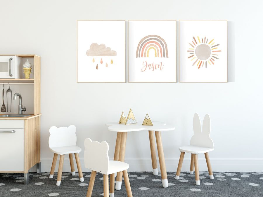 Nursery decor gender neutral, rainbow nursery art, Rainbow Wall Art, rainbow Print Set, Cloud Rainbow Sun, nursery decor name, Rainbow print