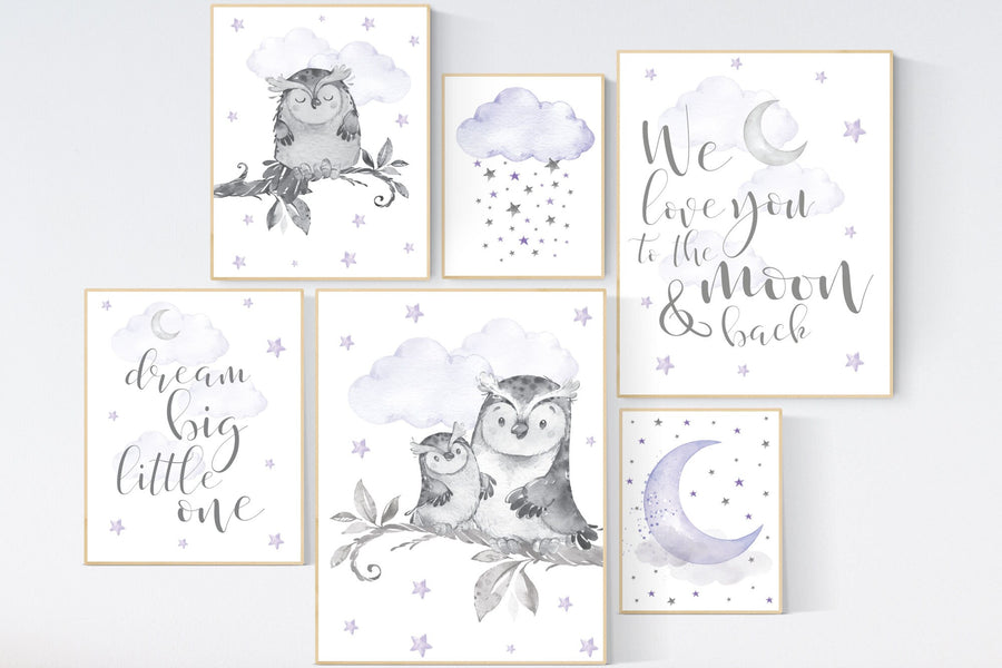 Owl Nursery Decor girl, purple nursery, owl print nursery, Baby girl room, nursery wall art owl, Owl wall art print, lilac nursery, lavender
