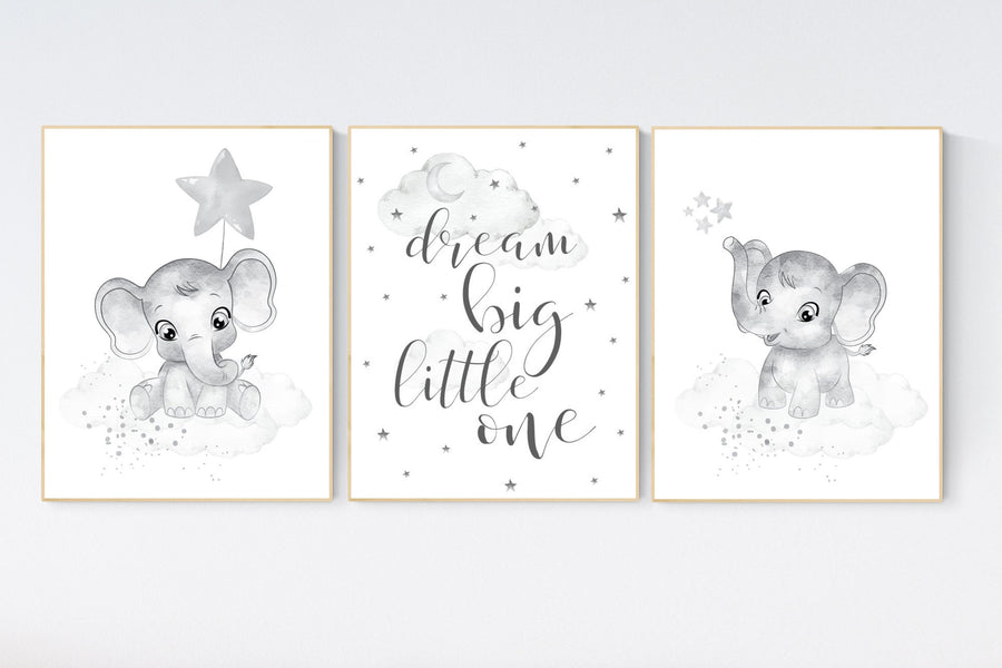 Nursery wall art grey, gray nursery, nursery decor neutral, elephant nursery, baby room decor gender neutral, moon and stars, nursery ideas