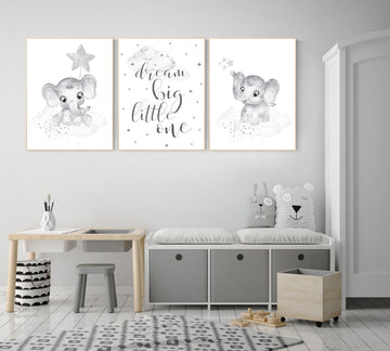 Nursery wall art grey, gray nursery, nursery decor neutral, elephant nursery, baby room decor gender neutral, moon and stars, nursery ideas