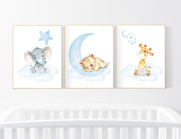 Nursery decor animals, animal prints, Nursery wall art gender neutral, giraffe, bear, elephant nursery decor animals, nursery wall decor