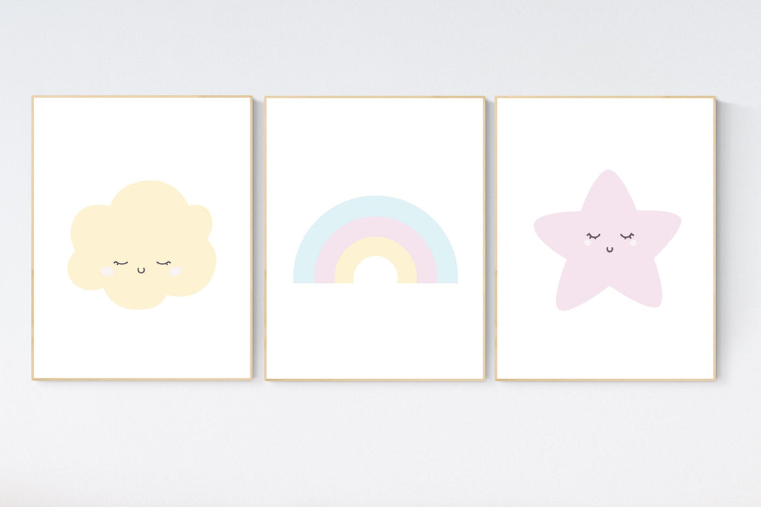 Nursery prints rainbow, Nursery decor gender neutral, nursery wall art boy, moon star, cloud, nursery wall art neutral nursery print