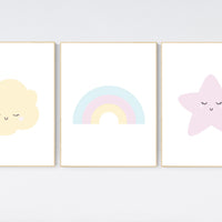 Nursery prints rainbow, Nursery decor gender neutral, nursery wall art boy, moon star, cloud, nursery wall art neutral nursery print