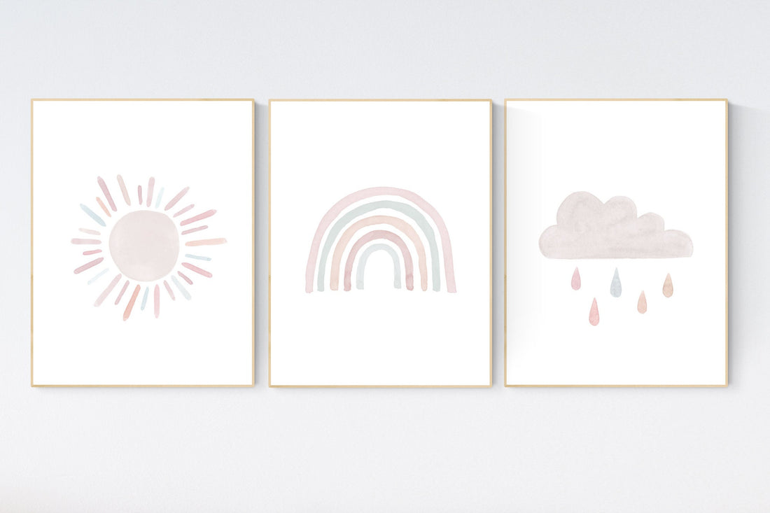 Nursery prints rainbow, blush pink Nursery decor girl, nursery wall art, moon, star, cloud, nursery wall art, blush, rainbow prints