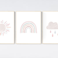 Nursery prints rainbow, blush pink Nursery decor girl, nursery wall art, moon, star, cloud, nursery wall art, blush, rainbow prints