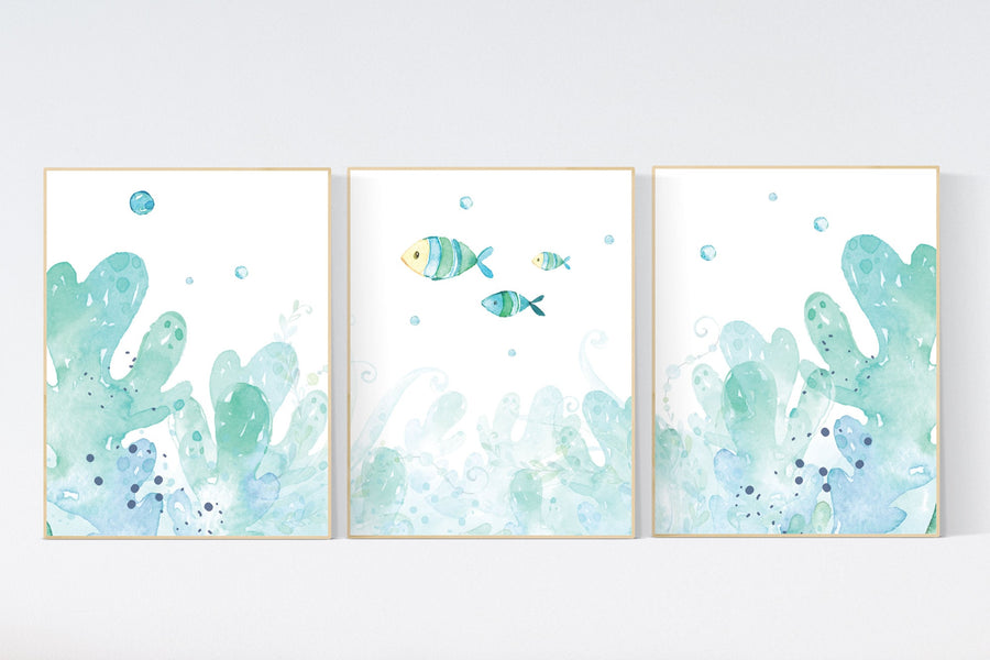 Under the sea wall art, Ocean nursery decor, Nautical nursery print set, under the sea nursery, gender neutral nursery, ocean, nautical