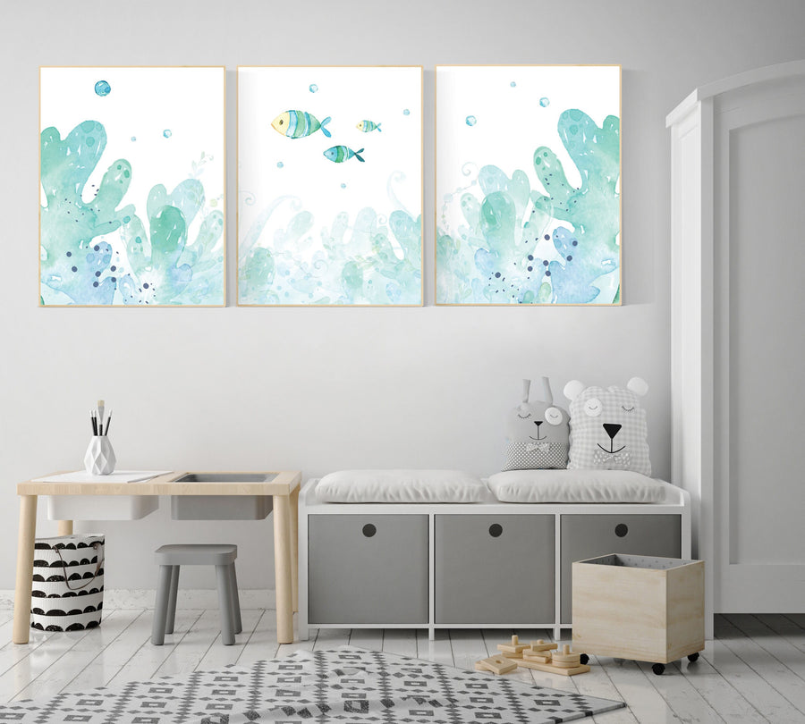 Under the sea wall art, Ocean nursery decor, Nautical nursery print set, under the sea nursery, gender neutral nursery, ocean, nautical