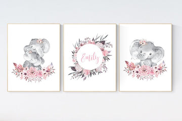 Nursery decor girl boho, elephant nursery wall art, nursery decor girl floral, nursery decor girl woodland, floral nursery, boho nursery