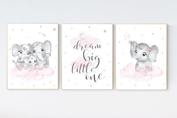 Nursery decor girl pink and gray, Elephant nursery wall art, girl nursery ideas, pink grey nursery wall decor, nursery prints girl