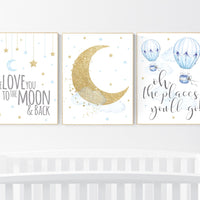 Nursery decor boy elephant, blue and gold nursery, twinkle twinkle little star, blue nursery wall art, cloud and stars, baby room decor