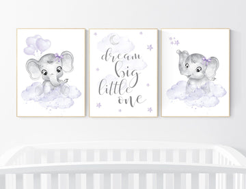 Nursery prints girl, Nursery decor girl purple, nursery decor elephant girl, moon and stars, lavender, girl nursery ideas, lilac nursery