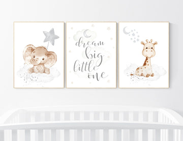 Nursery wall art animals, baby room decor gray, baby room decor, elephant, giraffe, animal nursery decor, nursery prints, grey nursery