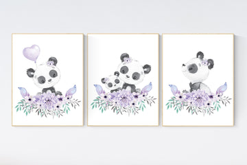 Purple teal nursery, Boho baby room, nursery wall art panda, nursery decor girl, nursery decor girl floral, lilac nursery decor, lavender