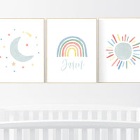 Nursery decor rainbow, neutral Rainbow Wall Art, rainbow Print Set, Cloud Rainbow Sun, Rainbow Wall Art, gender neutral, Watercolor Rainbow