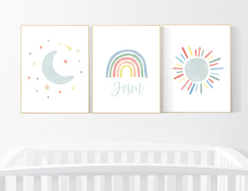 Nursery decor rainbow, neutral Rainbow Wall Art, rainbow Print Set, Cloud Rainbow Sun, Rainbow Wall Art, gender neutral, Watercolor Rainbow