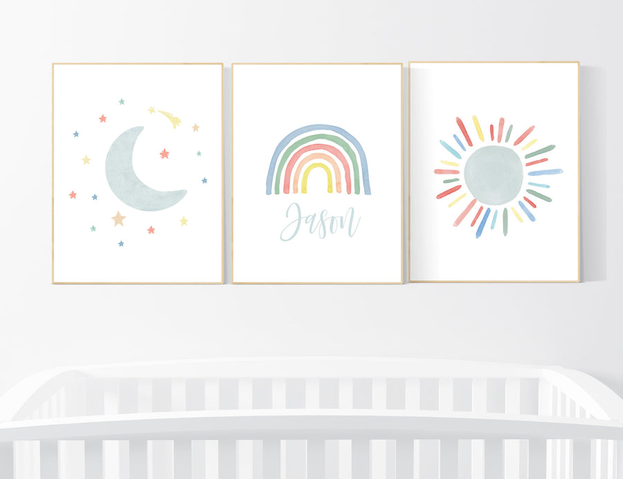 Nursery decor rainbow, neutral Rainbow Wall Art, rainbow Print Set, Cloud Rainbow Sun, Rainbow Wall Art, gender neutral, Watercolor Rainbow