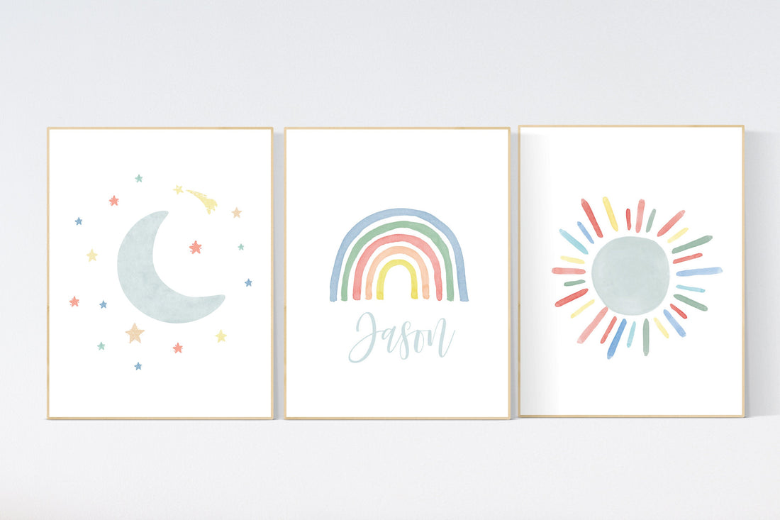 Nursery decor rainbow, neutral Rainbow Wall Art, rainbow Print Set, Cloud Rainbow Sun, Rainbow Wall Art, gender neutral, Watercolor Rainbow