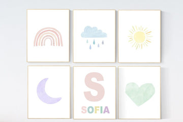 Nursery prints rainbow, Nursery decor gender neutral, nursery wall art boy, moon star, cloud, nursery wall art neutral nursery print