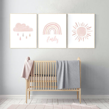 Nursery prints rainbow, rainbow nursery art, blush nursery, nursery decor girl, nursery wall art, blush pink, rainbow, moon, cloud