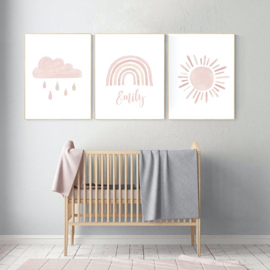 Nursery prints rainbow, rainbow nursery art, blush nursery, nursery decor girl, nursery wall art, blush pink, rainbow, moon, cloud