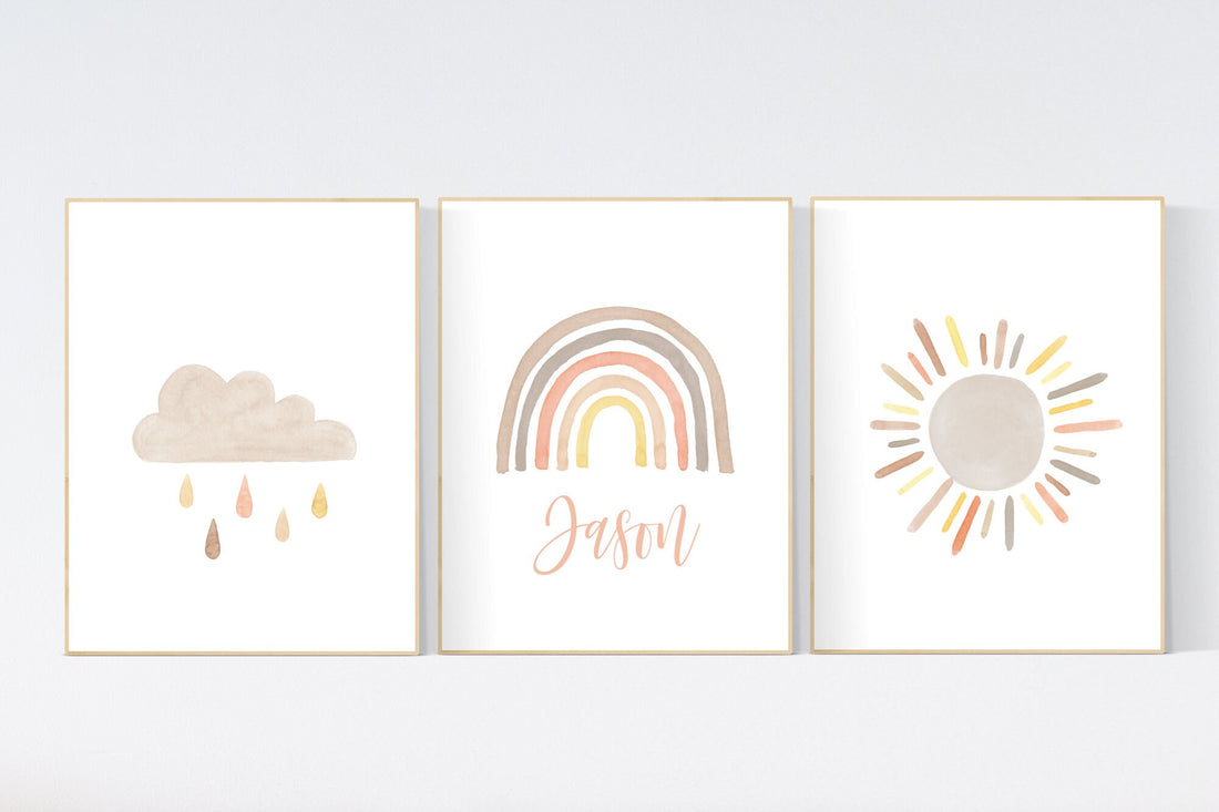 Nursery decor gender neutral, rainbow nursery art, Rainbow Wall Art, rainbow Print Set, Cloud Rainbow Sun, nursery decor name, Rainbow print