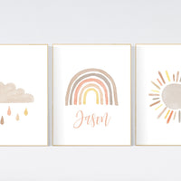 Nursery decor gender neutral, rainbow nursery art, Rainbow Wall Art, rainbow Print Set, Cloud Rainbow Sun, nursery decor name, Rainbow print