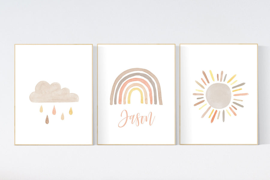 Nursery decor gender neutral, rainbow nursery art, Rainbow Wall Art, rainbow Print Set, Cloud Rainbow Sun, nursery decor name, Rainbow print