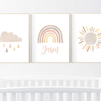 Nursery decor gender neutral, rainbow nursery art, Rainbow Wall Art, rainbow Print Set, Cloud Rainbow Sun, nursery decor name, Rainbow print