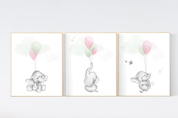 Nursery decor animals, neutral nursery, Pink, sage green nursery, elephant nursery, green, pink nursery, gender neutral, balloon nursery
