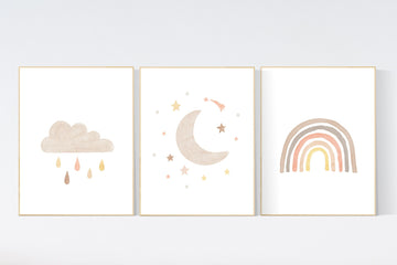 Nursery decor rainbow, neutral Rainbow Wall Art, rainbow Print Set, Cloud Rainbow moon, Rainbow Wall Art, gender neutral, Watercolor Rainbow