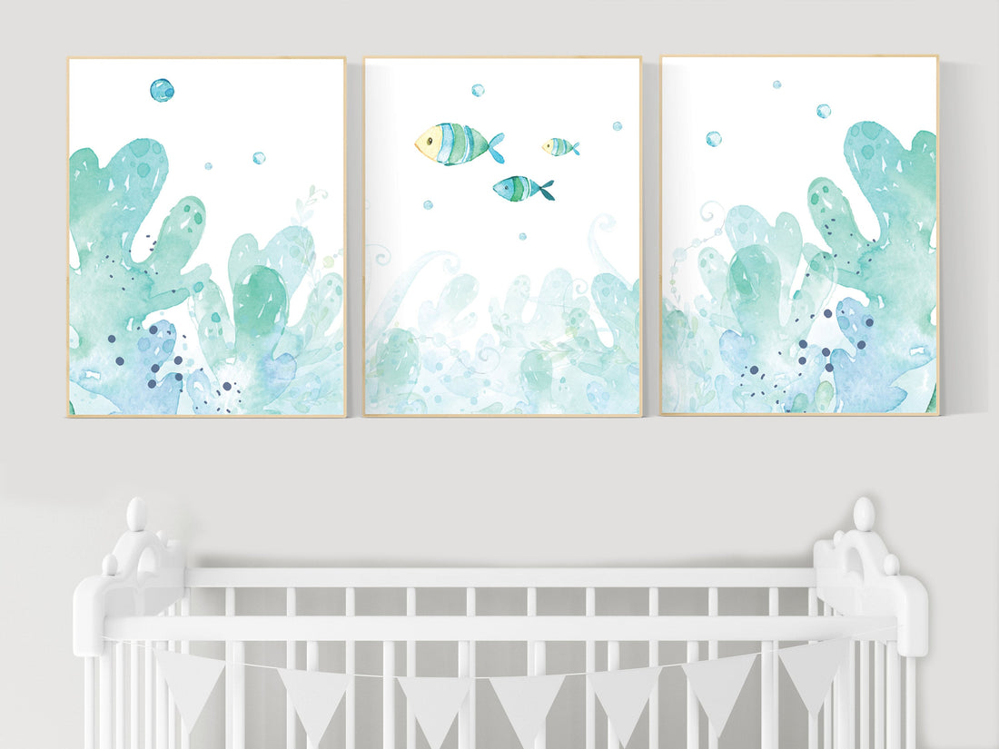 Under the sea wall art, Ocean nursery decor, Nautical nursery print set, under the sea nursery, gender neutral nursery, ocean, nautical