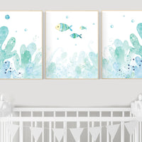 Under the sea wall art, Ocean nursery decor, Nautical nursery print set, under the sea nursery, gender neutral nursery, ocean, nautical