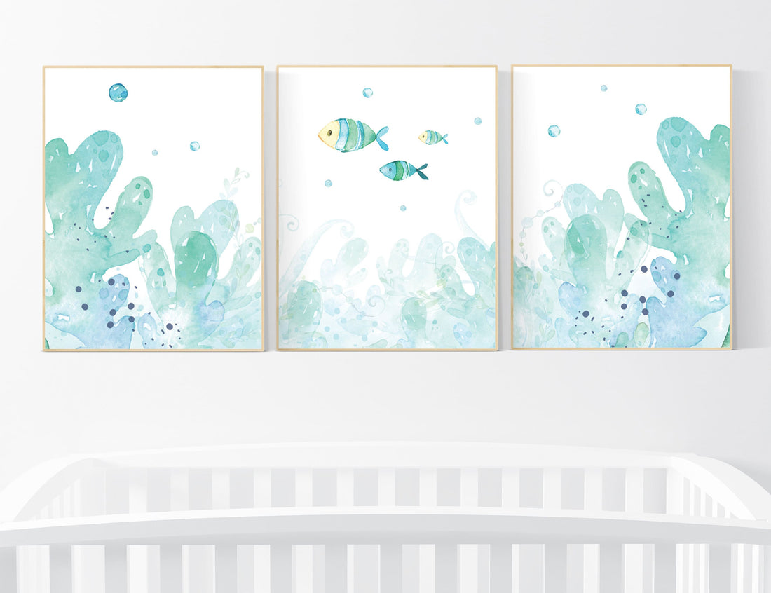 Under the sea wall art, Ocean nursery decor, Nautical nursery print set, under the sea nursery, gender neutral nursery, ocean, nautical