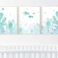 Under the sea wall art, Ocean nursery decor, Nautical nursery print set, under the sea nursery, gender neutral nursery, ocean, nautical