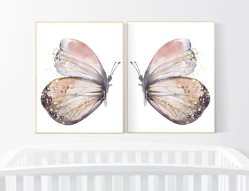 Nursery decor girl butterfly, blush, blush gold, Butterfly Nursery Art, girls room, butterfly prints, Butterfly Art, blush pink and gold