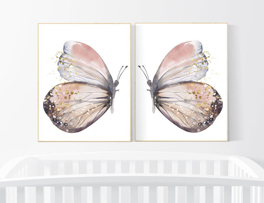 Nursery decor girl butterfly, blush, blush gold, Butterfly Nursery Art, girls room, butterfly prints, Butterfly Art, blush pink and gold