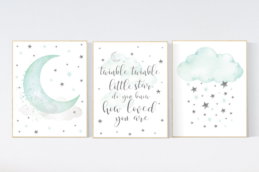 Mint nursery decor, twinkle twinkle little star, mint green nursery decor, mint green nursery, moon and stars nursery, gender neutral
