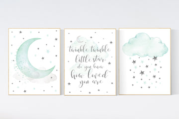 Mint nursery decor, twinkle twinkle little star, mint green nursery decor, mint green nursery, moon and stars nursery, gender neutral