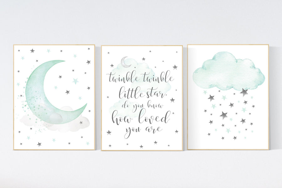 Mint nursery decor, twinkle twinkle little star, mint green nursery decor, mint green nursery, moon and stars nursery, gender neutral