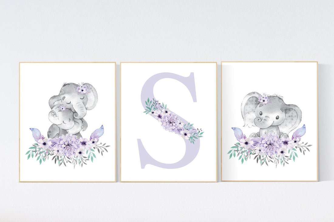 Purple teal nursery, Boho baby room, nursery wall art elephant, nursery decor girl, nursery decor girl floral, lilac nursery decor, lavender