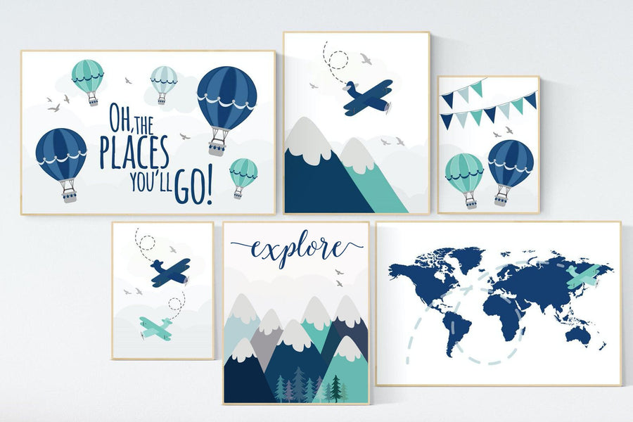 Adventure nursery decor, nursery decor boy adventure, nursery decor boy airplane, world map nursery, adventure awaits, oh the places