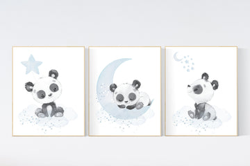 Nursery decor boy, panda nursery wall art, blue and grey, baby room decor boy, panda bear nursery, boy nursery wall art, nursery wall decor