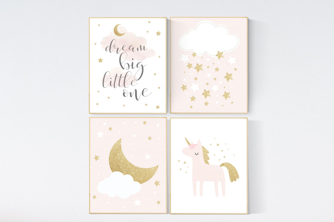 Blush gold nursery decor, dream big little one, blush pink and gold nursery, stars, Unicorn nursery, Nursery decor girl, girls room decor