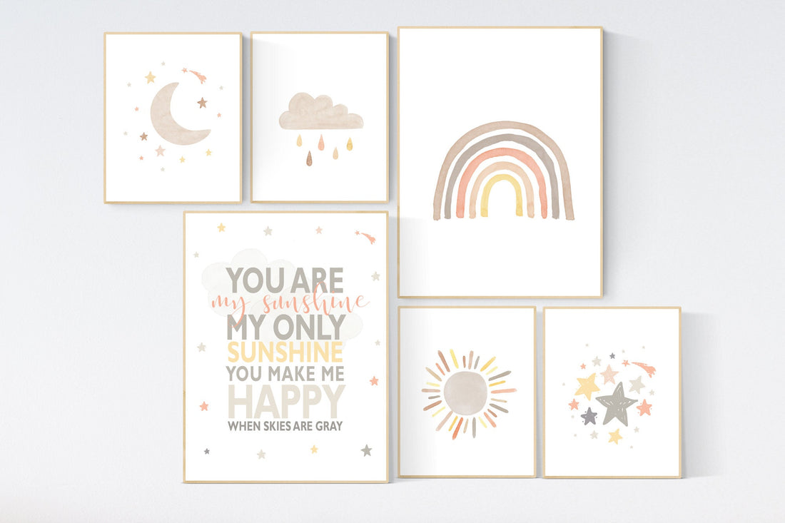 Nursery decor neutral, gender neutral, rainbow nursery , neutral Rainbow Wall Art, rainbow Print Set, Cloud Rainbow Sun, Rainbow Wall Art