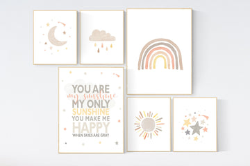 Nursery decor neutral, gender neutral, rainbow nursery , neutral Rainbow Wall Art, rainbow Print Set, Cloud Rainbow Sun, Rainbow Wall Art