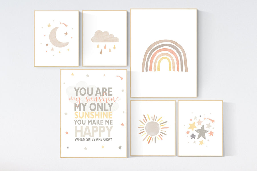 Nursery decor neutral, gender neutral, rainbow nursery , neutral Rainbow Wall Art, rainbow Print Set, Cloud Rainbow Sun, Rainbow Wall Art