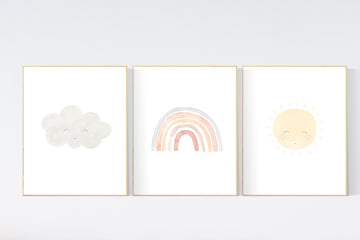 Nursery decor rainbow, neutral Rainbow Wall Art, rainbow Print Set, Cloud Rainbow Sun, Rainbow Wall Art, gender neutral, Watercolor Rainbow