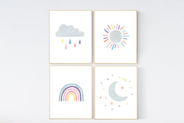 Nursery decor rainbow, neutral Rainbow Wall Art, rainbow Print Set, Cloud Rainbow Sun, Rainbow Wall Art, gender neutral, Watercolor Rainbow