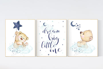 Nursery decor bear, nursery decor boy, bear nursery print, navy blue, teddy bear decor, nursery wall art animals, boy nursery wall art, navy