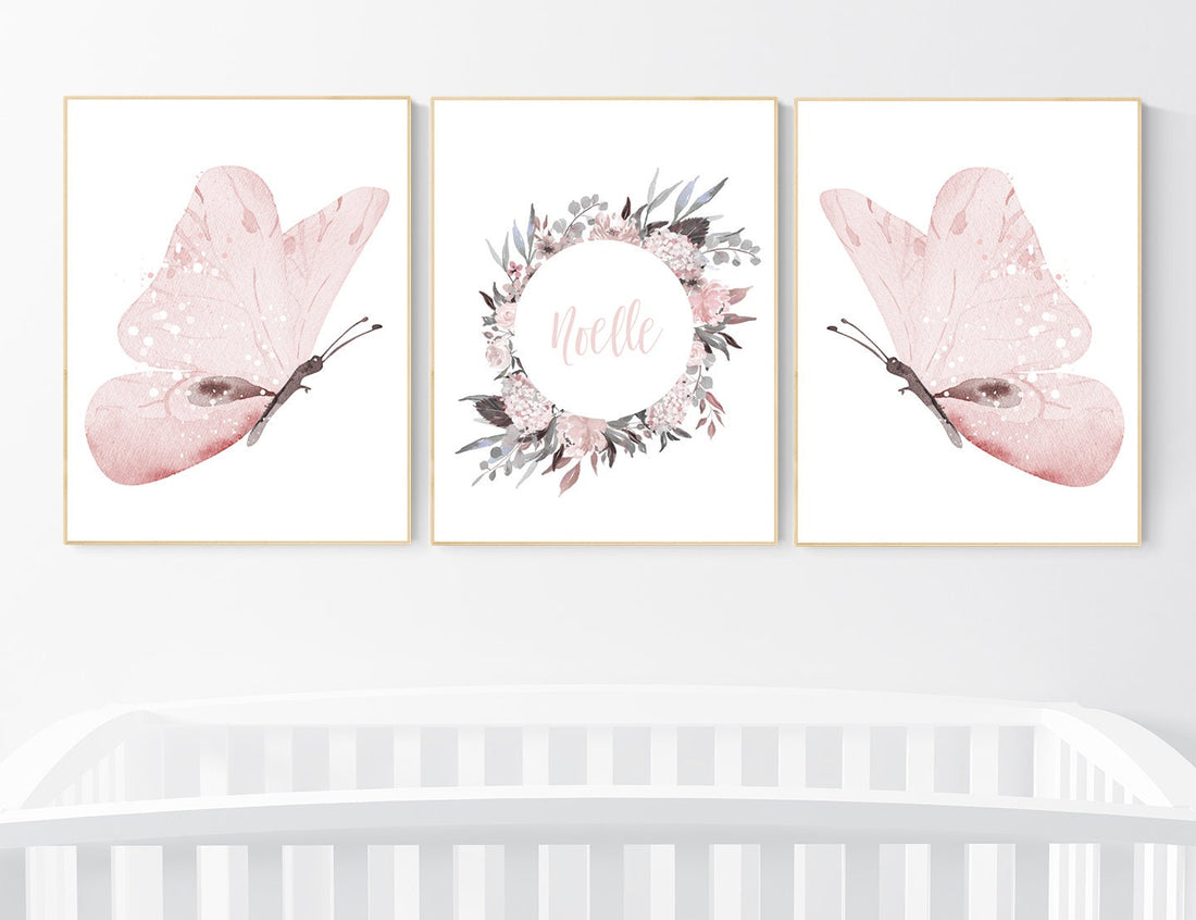 Nursery decor girl butterflies, Butterfly Nursery Art, Girl Nursery Art, Butterfly Nursery Decor for Baby Girl, Butterfly Art, light pink